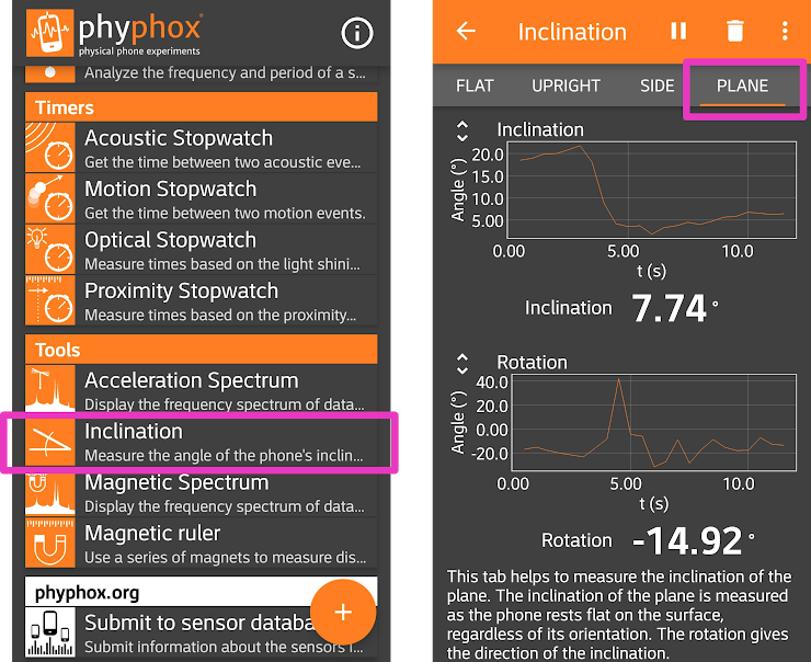 phyphox.org inclination tool